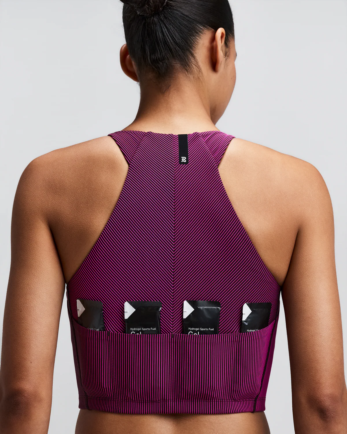 Bandit WOMEN'S STRIPED CADENCE™ ZIP FRONT RACE CROP - ESPRESSO / AZALEA