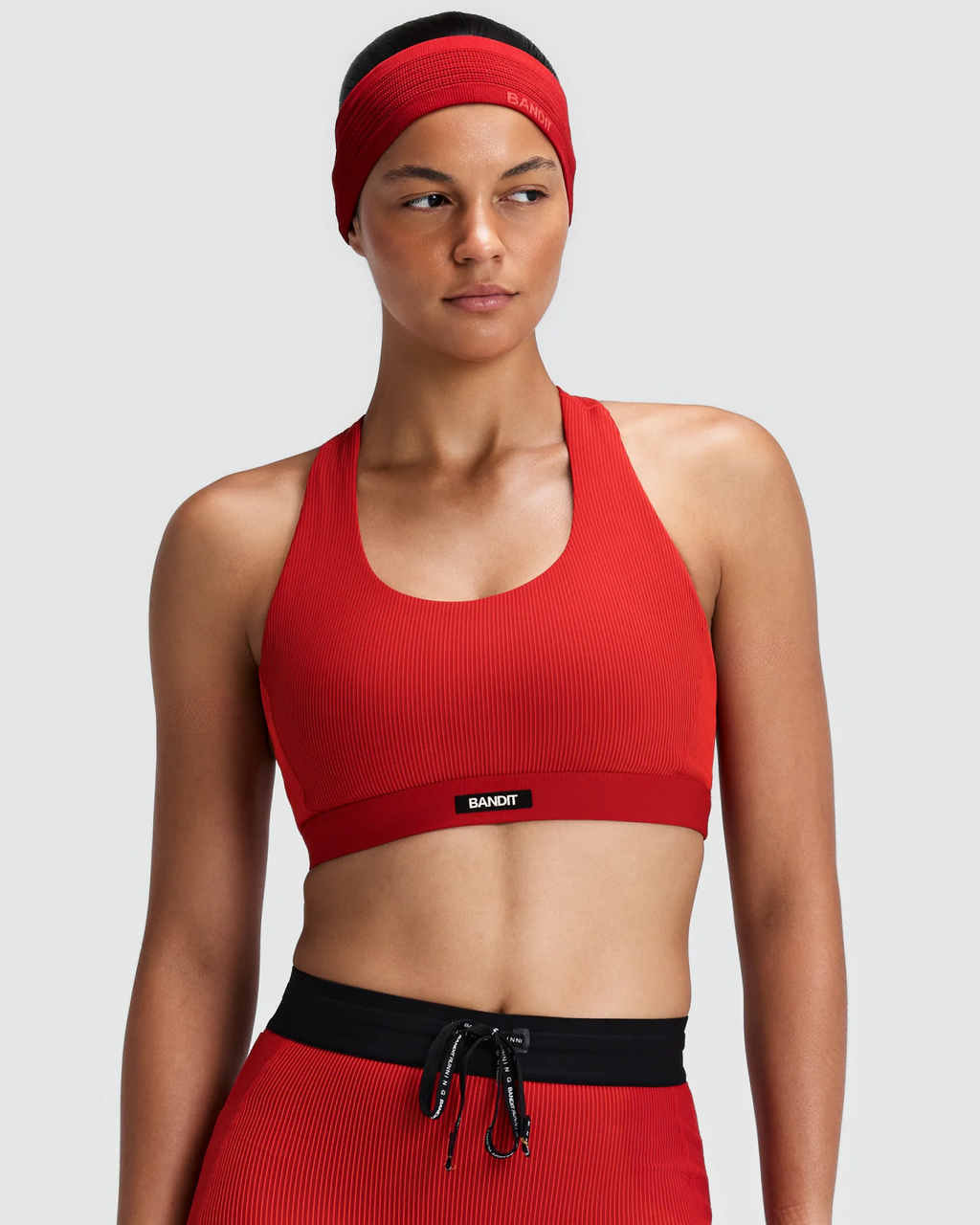 Bandit Women's Striped Cadence™ Scoop Neck T-Back Run Bra - OXIDE RED / SIGNAL RED