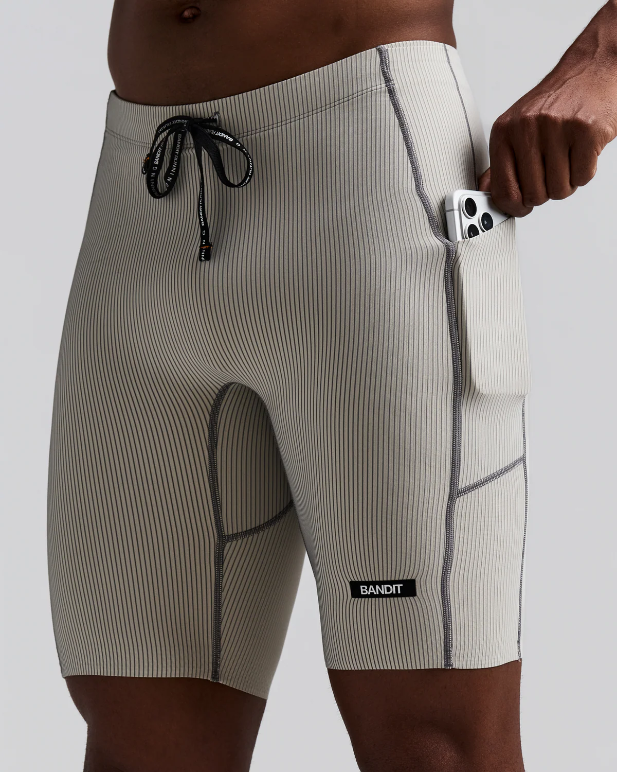 Bandit MEN'S STRIPED CADENCE™ HALF TIGHTS - PLASTER / SLATE