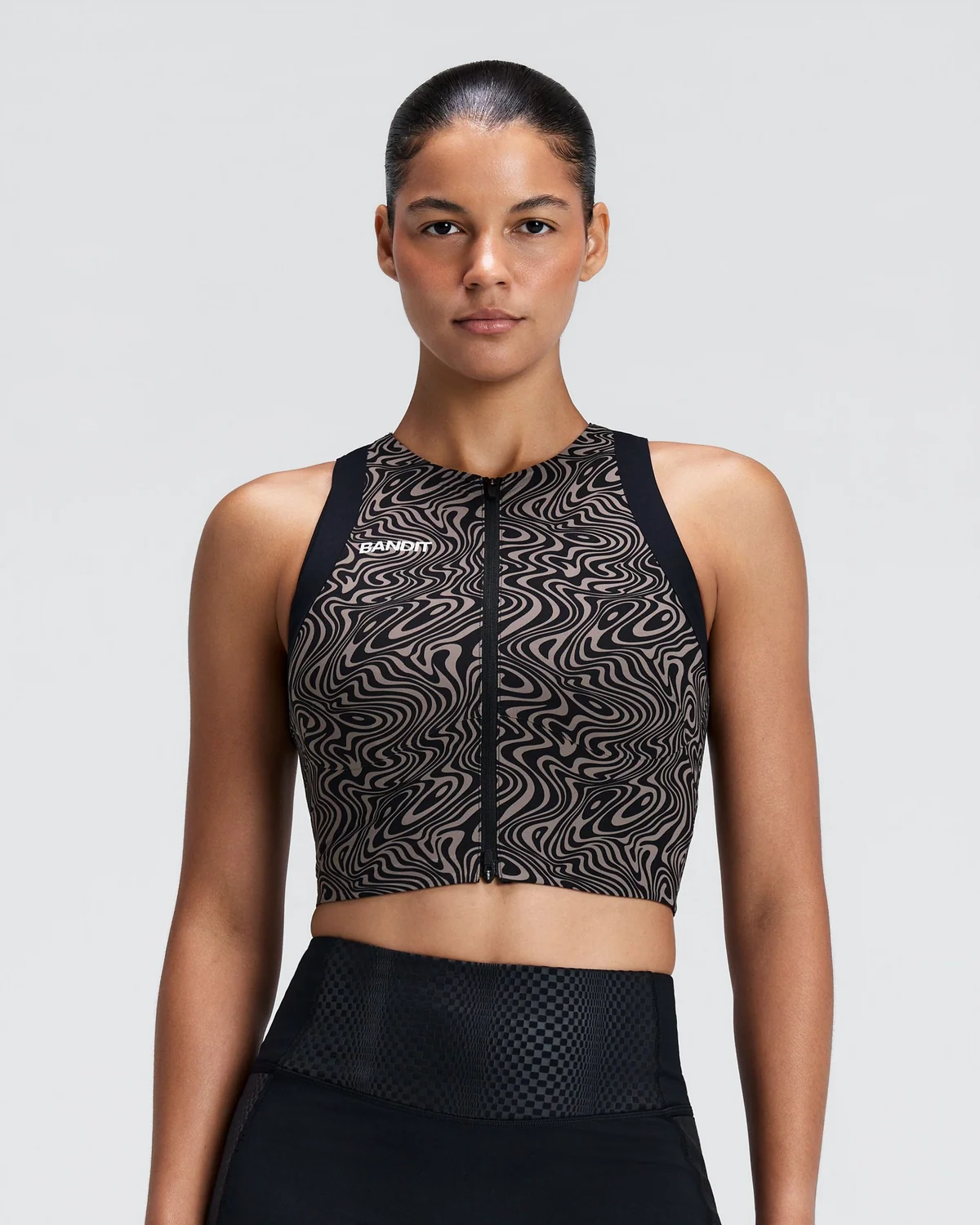 Bandit Women's Adapto™ 2-Way Zip Race Crop -  MELTED MARBLE COCOA / BLACK