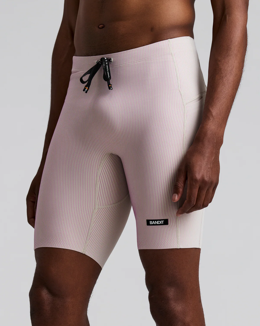 Bandit MEN'S STRIPED CADENCE™ HALF TIGHTS - PLASTER / ORCHID