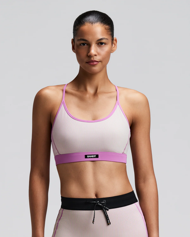 Bandit WOMEN'S STRIPED CADENCE™ STRAPPY RUN BRA -PLASTER / ORCHID