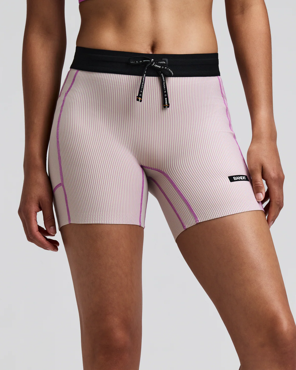 Bandit WOMEN'S STRIPED CADENCE™ 5" COMPRESSION SHORTS - PLASTER / ORCHID